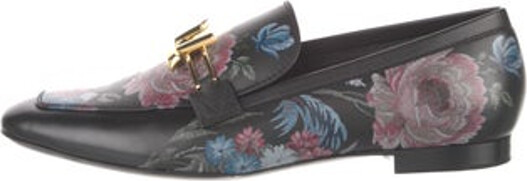 Louis Vuitton Leather Loafers Black Monogram Round-Toes Includes Dust Bag Designer
