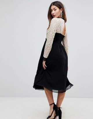 Little Mistress Maternity All Over Lace Top Dress With Prom Skater Skirt