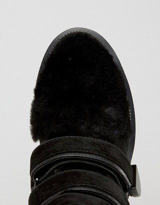 Kat Maconie Vanna Black Shearling Leather Flat Ankle Boots