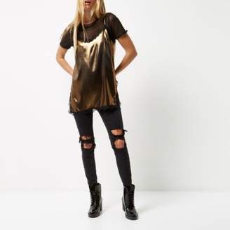 River Island Womens Gold metallic lace trim cami top
