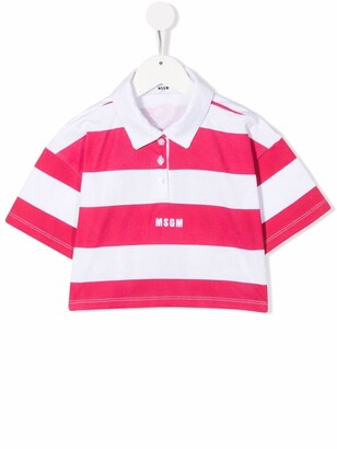 Msgm Kids Logo-Embroidered Striped Polo Shirt