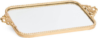 TJMAXX Ornate Iron Tray With Mirrored Surface, Gold