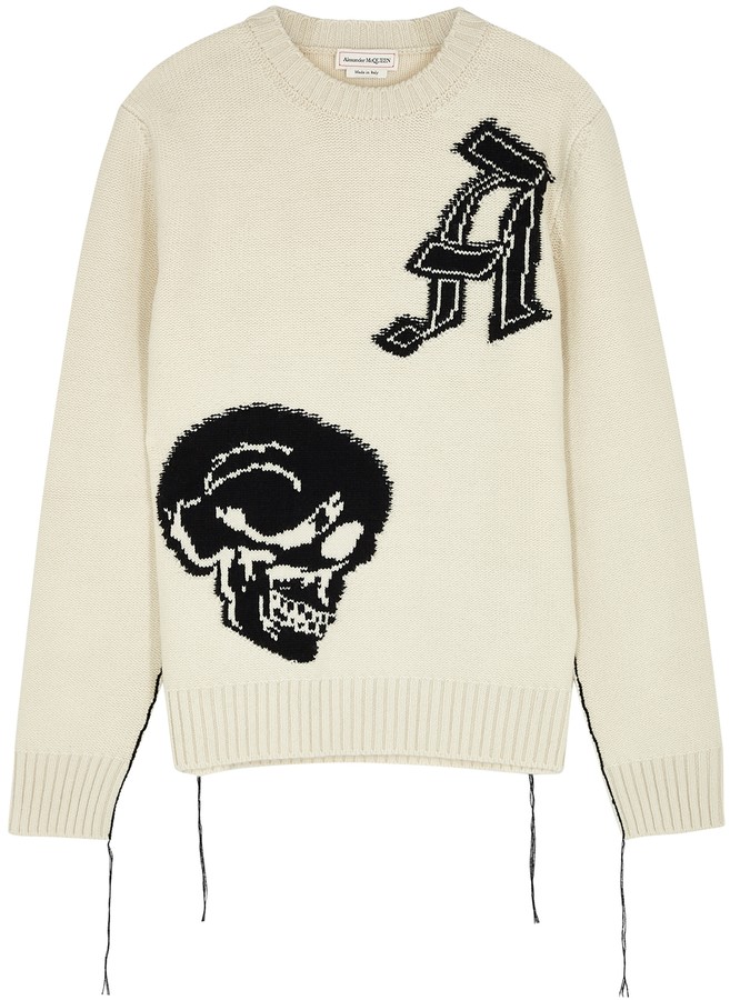 Alexander McQueen Ivory Skull-intarsia Wool Jumper - ShopStyle Knitwear