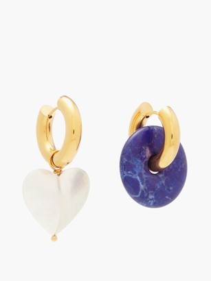 Timeless Pearly Mismatched 24kt Gold-plated Earrings And Charm Set - Blue Multi