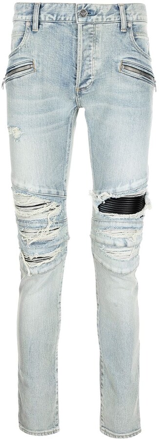 Balmain Distressed-Effect Skinny Jeans - ShopStyle