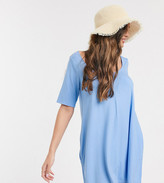 Thumbnail for your product : ASOS Petite DESIGN Petite swing t-shirt dress with concealed pockets in chambray blue