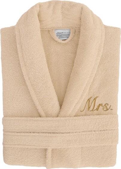 Linum Home Textiles LinumHomeTextiles100%TurkishCottonEmbroidered''Mrs.''TerryBathrobe-Beige/Gold-Large/Xlarge