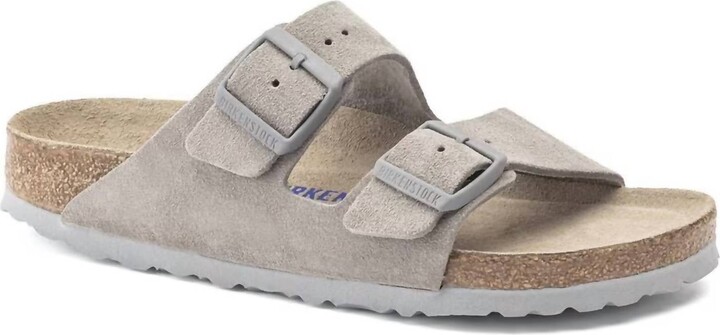 Arizona Soft Footbed Sandal In Stone Coin Suede Leather