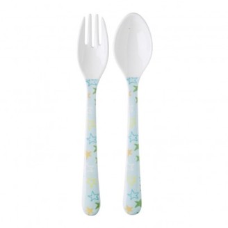 Rice Kids Melamine Spoon and Fork Pale blue