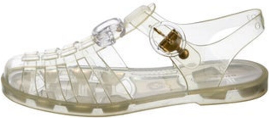Gucci Rubber T-Strap Sandals White Double G Logo Multistrap & Buckle Closure at Ankles Includes Dust Bag