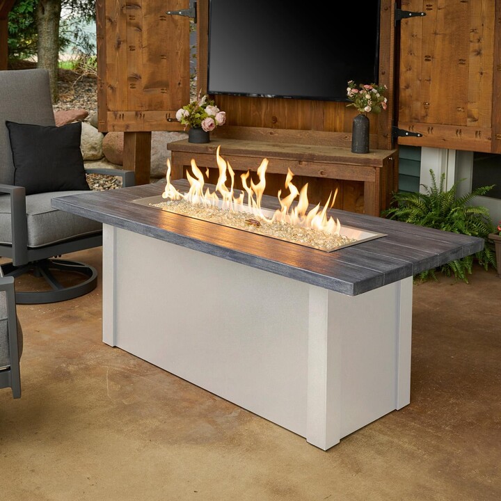 The Outdoor GreatRoom Company Havenwood 62 Inch Rectangular Powder Coated Steel Propane Fire Pit Table in Gray by