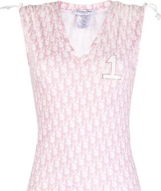 Christian Dior Logo Print Cream Silk Tank Top Shirt For Sale at