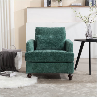Ebern Designs Wood Frame Armchair, Modern Accent Chair Lounge Chair For Living Room,Tufted Club Chair, Mid Century Modern Arm Chairs With Studded, Wood Frame, For