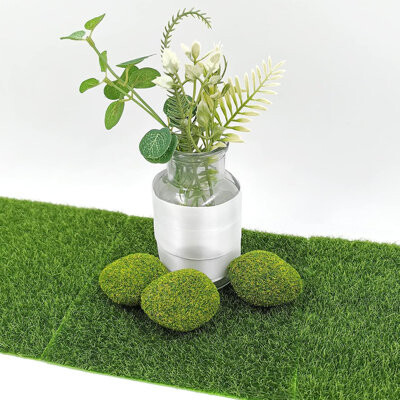 Arlmont & Co. Artificial Grass, 8Pack Life-Like Garden Lawn with 5Pcs Artificial Moss Rocks-Miniature Ornament Garden Fairy Accessories for Dollhouse DIY Decoration