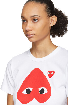 Comme des Garçons PLAY White & Red Polka Dot Upside Down Heart T-Shirt