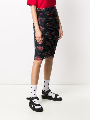 Ganni Floral-Print Ruched Skirt