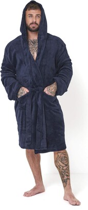 Dressing Gown with Pockets in Black Grey or Burgundy Navy Dannii Matthews Mens Super Soft Fleece Hooded Robe 