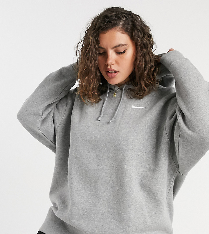 Nike Plus mini swoosh oversized hoodie in gray - ShopStyle