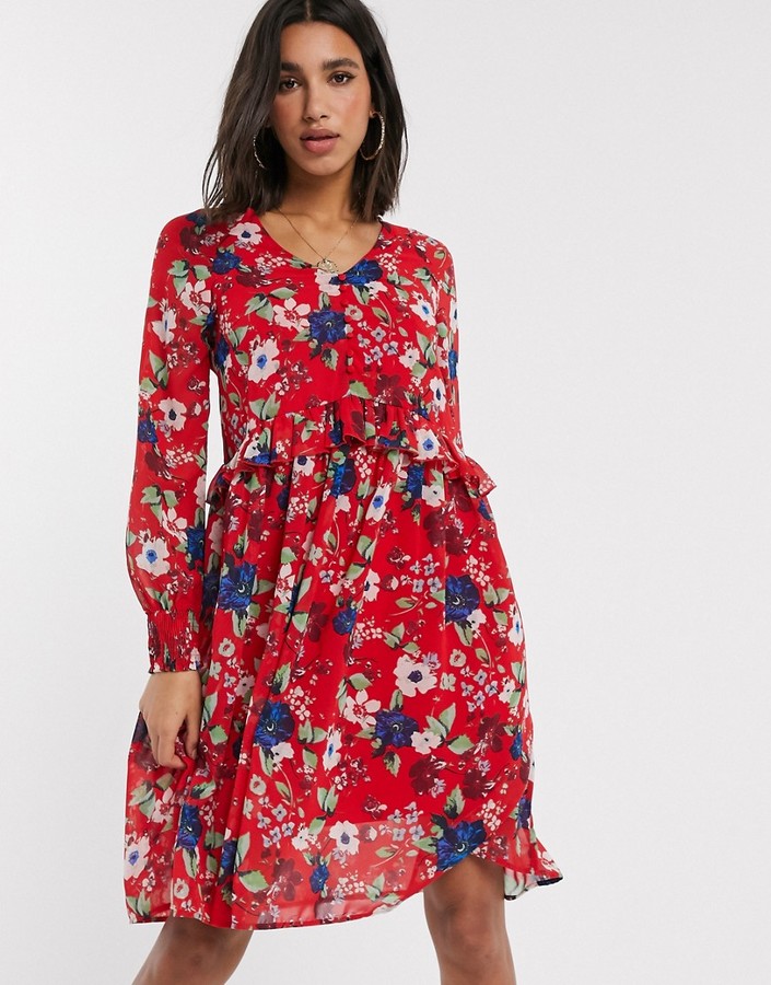 Vero Moda drop waist floral smock dress - ShopStyle