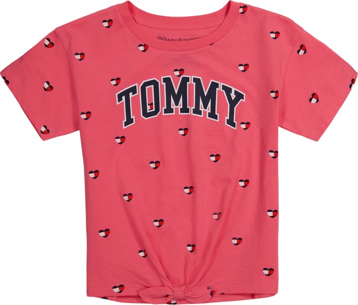 REF64 Tommy Hilfiger bambina pelliccia Flag T-shirt rosa-a malapena GIRLS TAGLIA età 12 