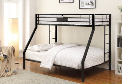 Latitude Run Sleek Metal Bunk Bed In Black With Sandy Details Twin Xl/Queen Available Guardrail Strong For Xl And Queen Mattress Sizes