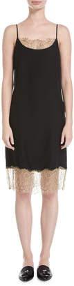 Robert Rodriguez Slip Camisole Dress W/ Lace Detail, Black