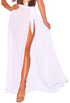 dPois Womens Chiffon Sheer Split Long Maxi Skirt Flowy Warp Dress Beach Bikini Swimwear Cover Ups