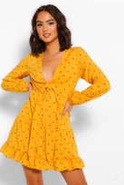 Thumbnail for your product : boohoo Polka Dot Tie Front Tiered Skater Dress