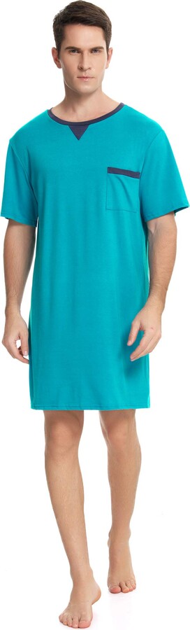 Enjoyoself Mens Cotton Pyjama Tops Soft Breathable Nightgown Knee Length Night Shirts Short Sleeve Nightwear Lounge Wear 