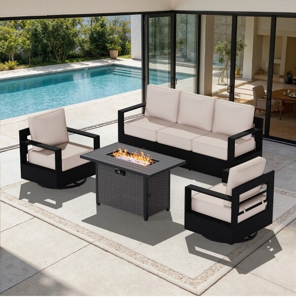 UPTIOTPremiumOutdoorSwivelRockerSetwithAll-WeatherOlefinFabricBeige