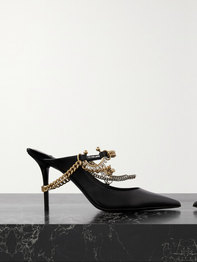 Jimmy Choo + Jean Paul Gaultier Bing 90 Embellished Leather Mules - Black