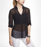 Thumbnail for your product : Express Beaded Chiffon Convertible Sleeve Portofino Shirt