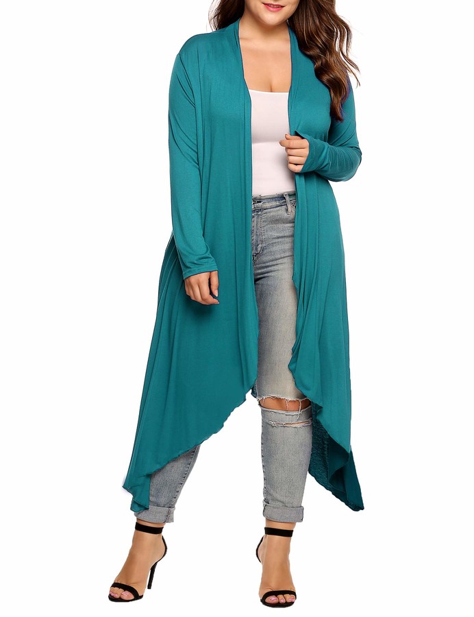 INVOLAND Womens Plus Size Cardigan Drape Open Lightweight Long Duster Casual Maxi Long Sleeve Cardigans