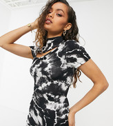 Thumbnail for your product : ASOS DESIGN Petite high neck cut out strappy back tshirt mini dress in mono print