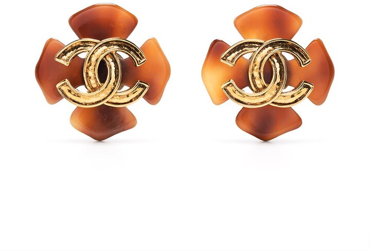 Chanel Pre Owned 1994 CC tortoiseshell-effect clip-on earrings - ShopStyle
