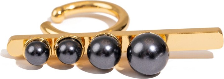 Ebru Jewelry Gold / Black Celestial Balance Black Pearl Statement Ring - Gold