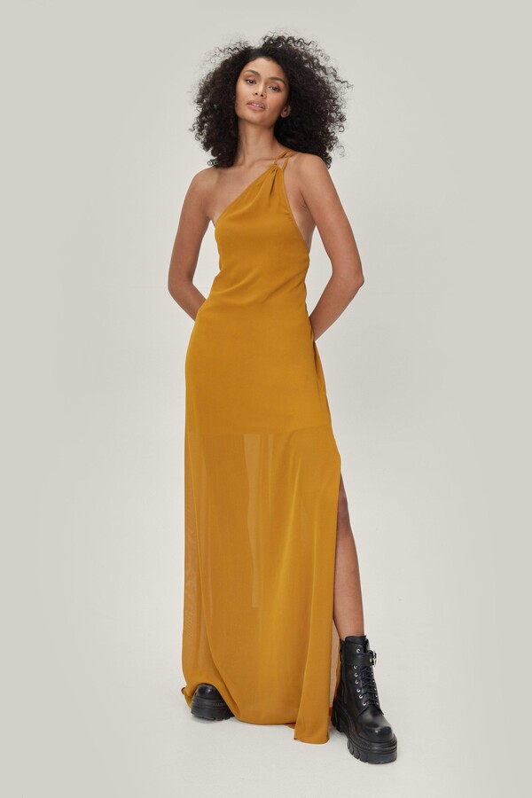 mustard yellow chiffon maxi dress