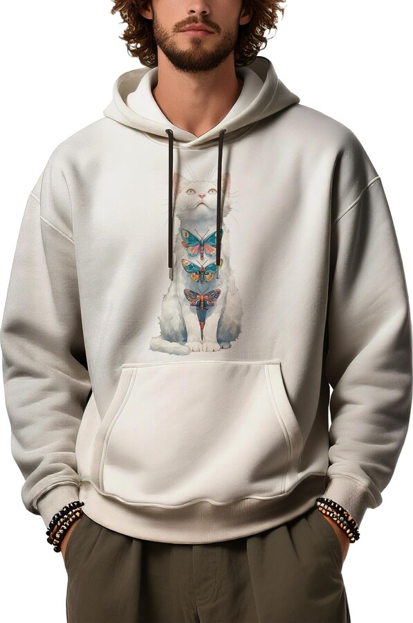 Dirxi Men's Funny Artistic Animal Graphic Print Sweatshirt Fleece Fashion Hoodie Drawstring Pullover with Pockets Streetwear Trend Fashion Casual Loose Hoodie Plus Size