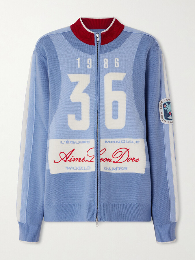 Aimé Leon Dore Jacquard-knit Wool Zip-up Cardigan - Blue