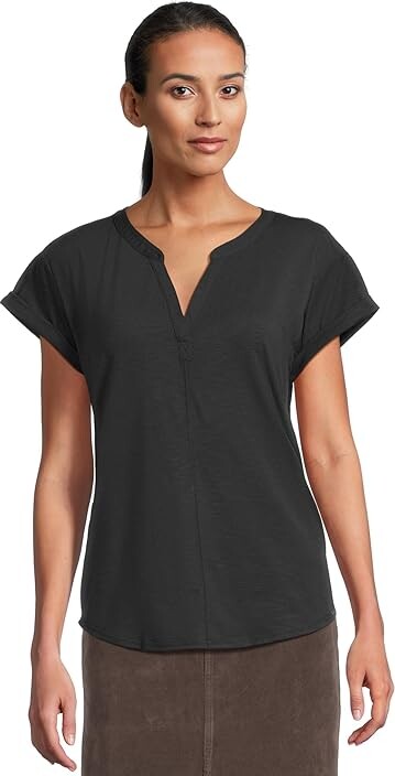 L.L.Bean Streamside T-Shirts Split-Neck Short Sleeve Women's Clothing Midnight Black : XL, Spandex/Polyester