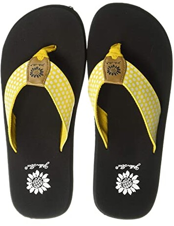 yellow box red flip flops