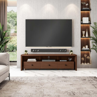 Red Barrel Studio Elegant 80” TV Stand With Three Cabinets And Storage,Fits Screens Up To 80\
