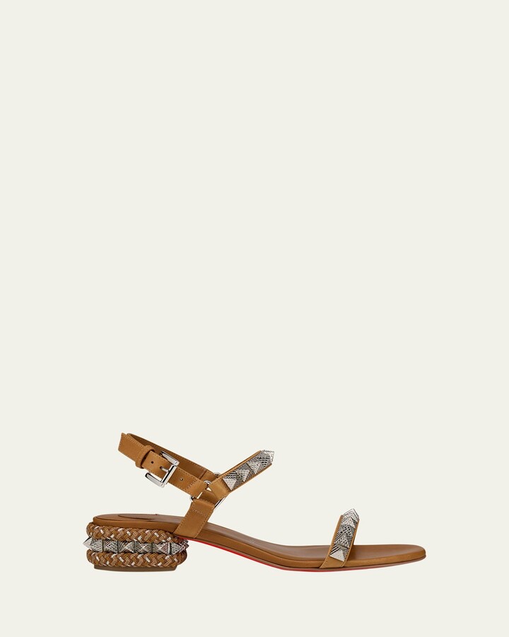 Christian Louboutin Pyrasand Leather Spike Ankle-Strap Sandals