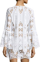 Thumbnail for your product : Miguelina Karla Lace-Up Hibiscus Coverup Dress, Pure White