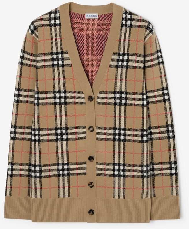 Burberry Check Cotton Wool Cardigan Size: XS