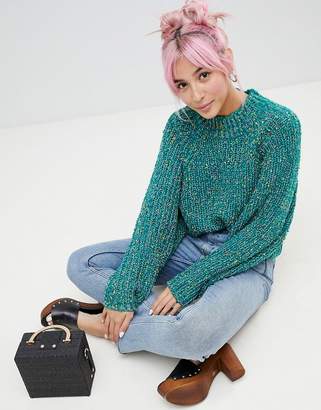 ASOS DESIGN Sweater In Crop With Wide Sleeve Pom Pom Yarn
