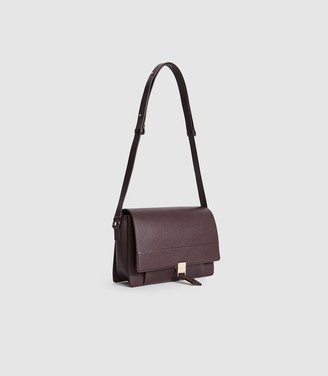 Reiss MADISON LEATHER SHOULDER BAG Berry