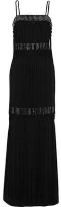 Badgley Mischka Fringed Bead-Embellished Cady Gown