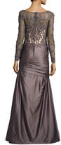 Thumbnail for your product : La Femme Long-Sleeve Embellished Taffeta Mermaid Gown