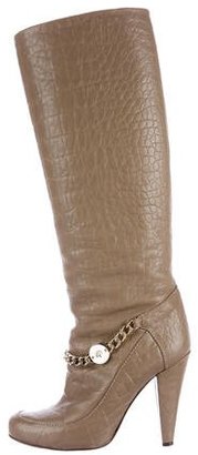 Mulberry Embossed Knee-High Boots